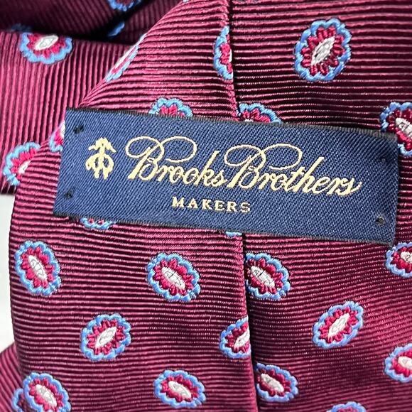 Vintage Brooks Brothers Neck Tie Burgundy Floral Repp Silk Classic Preppy USA - Picture 8 of 9